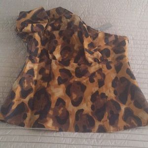 Black and Tan animal print off the shoulder shirt